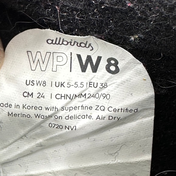 Allbirds Piper Sneakers Merino Wool Black Womens Size 8 Classic Casual Travel VN - Picture 7 of 16